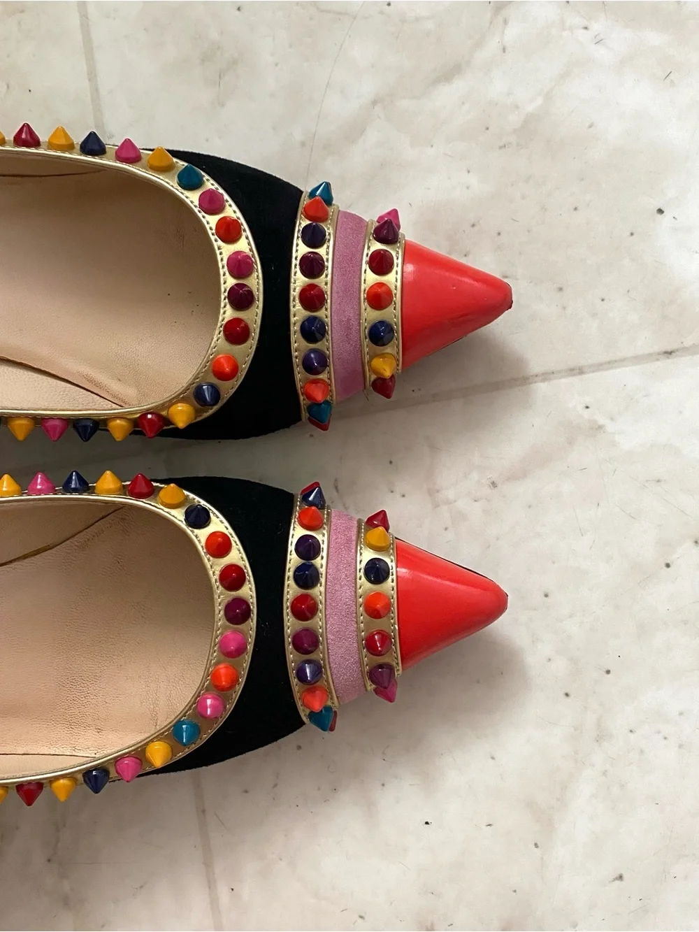 $1,095 Christian Louboutin Black Suede Leather Malabar Hill Spiked Pumps Heels 7